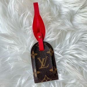 Handmade LOUIS VUITTON Monogram LV Canvas Luggage Tag Red Leather Bag Charm